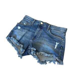 Blue Dark Wash Jean Shorts H&M Distressed Style High Waist Design Women’s Size 6